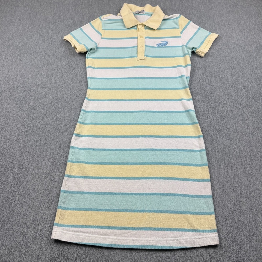 Croco Lady Dress Womens 38 Medium Green Yellow Striped Pique Cotton Collared